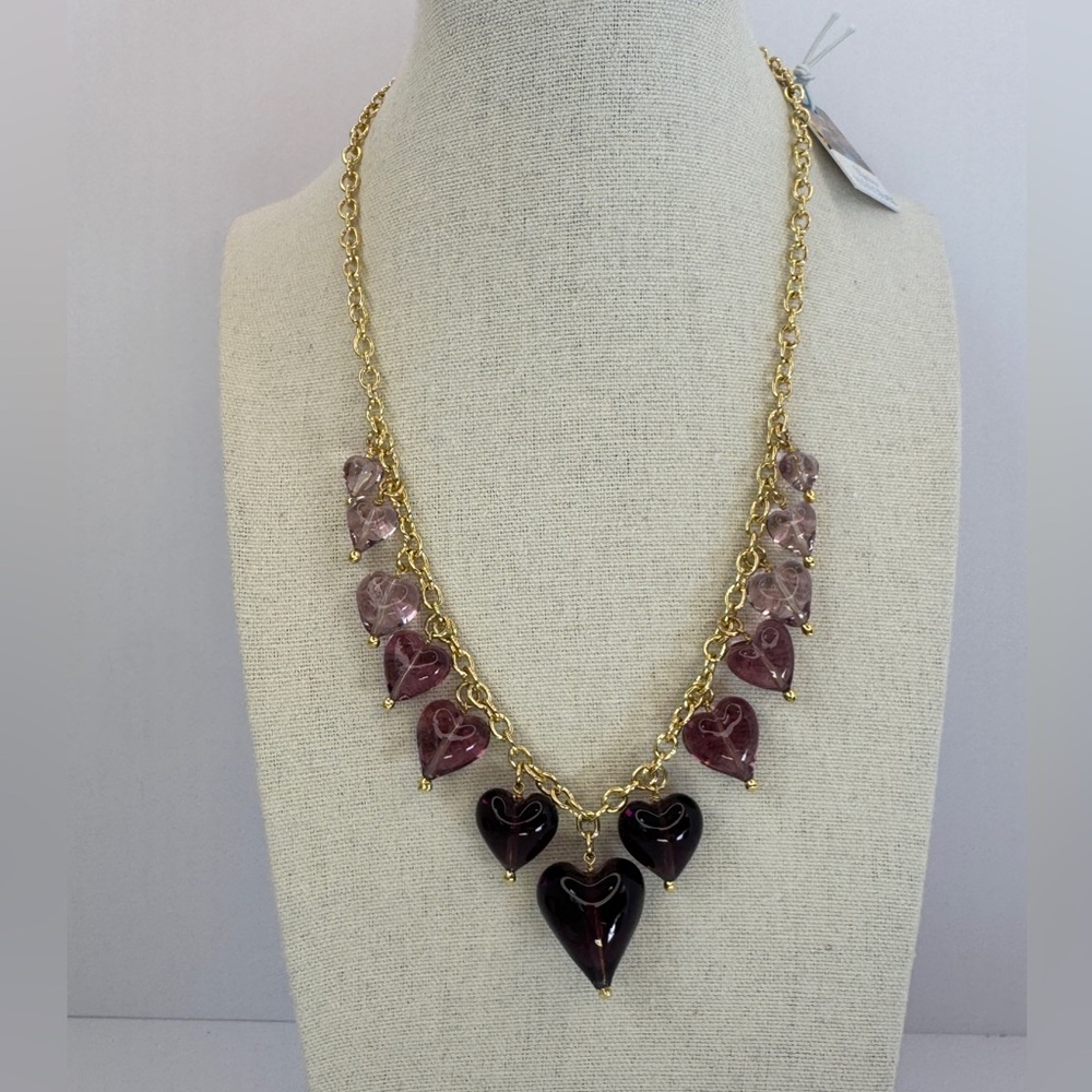 Murano Glass Purple Ombré Heart Charm and Bronze Necklace